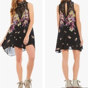 Free People multicolor Backless lace Halter SZ M wimsycal goth witchy dress